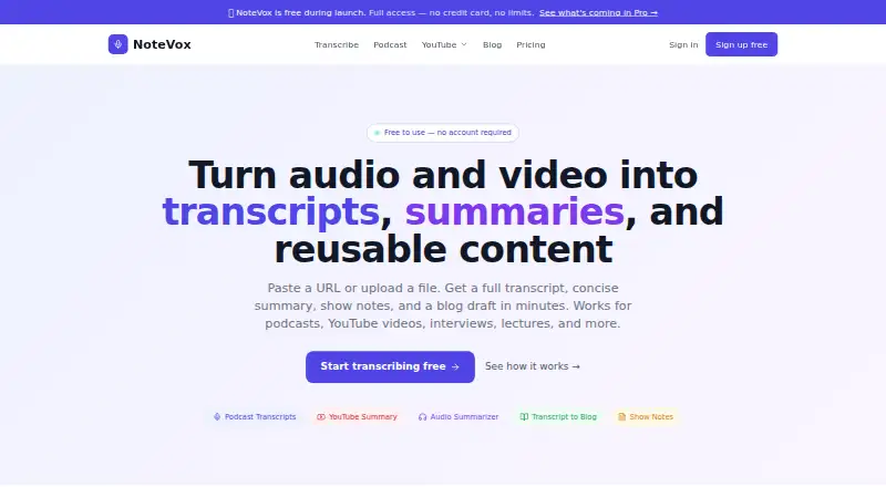 The NoteVox homepage