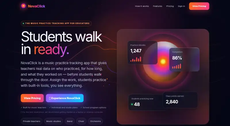 The NovaClick homepage