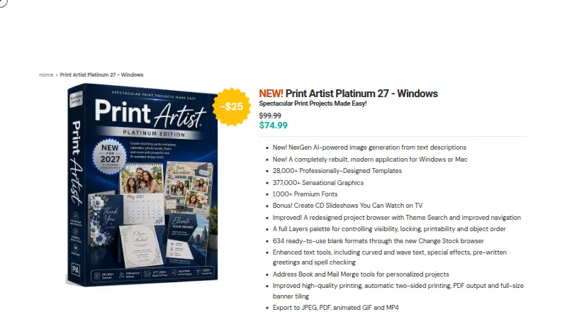 The Print Artist Platinum 27 homepage
