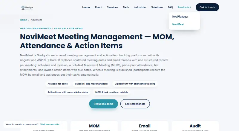 The NoviMeet homepage