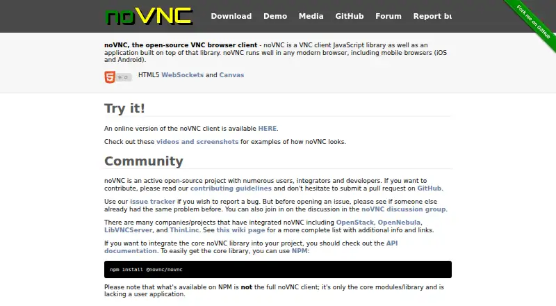 The noVNC homepage