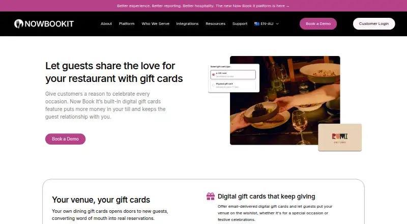 The Now Book It Gift Cards homepage