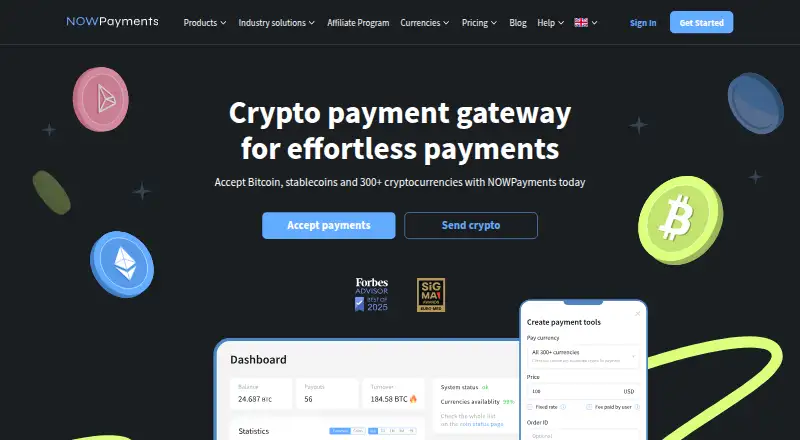 The NOWPayments homepage