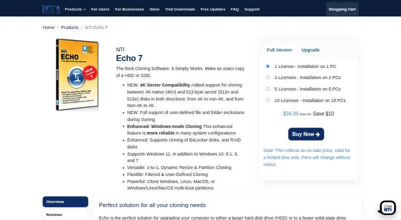 The NTI Echo homepage