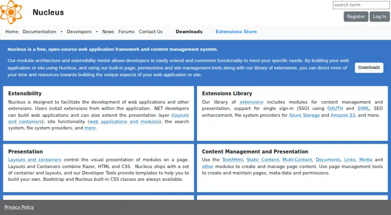 The Nucleus CMS homepage