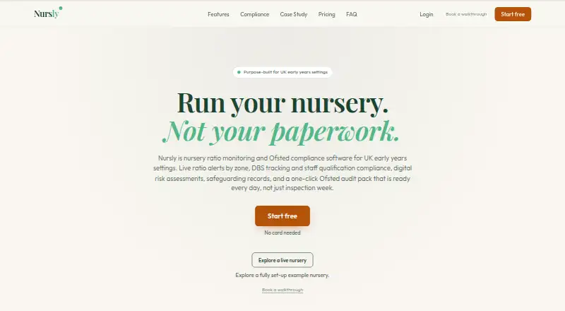 The Nursly homepage