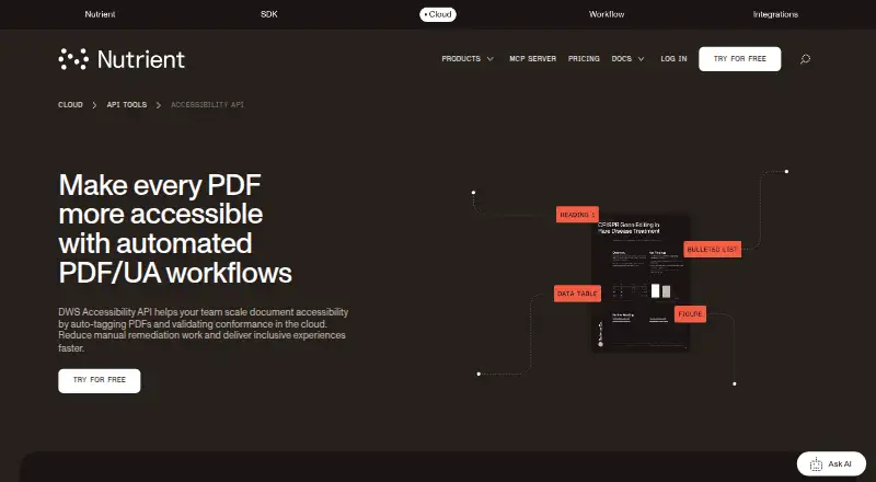 The Nutrient DWS Accessibility API homepage