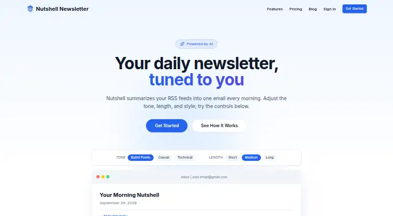 The Nutshell Newsletter homepage