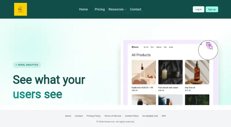 The Nveal homepage