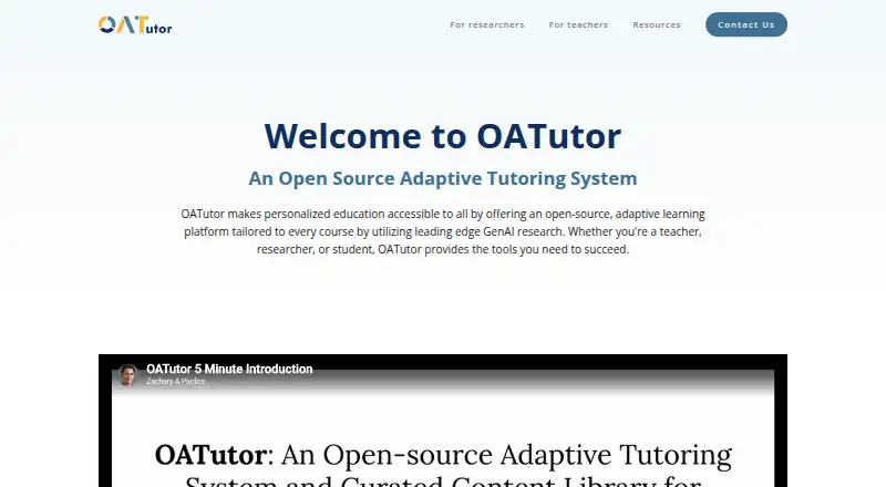 The OATutor homepage