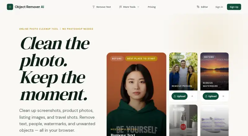 The Object Remover AI homepage