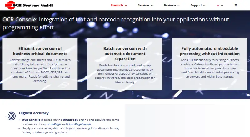 The OCR Console homepage