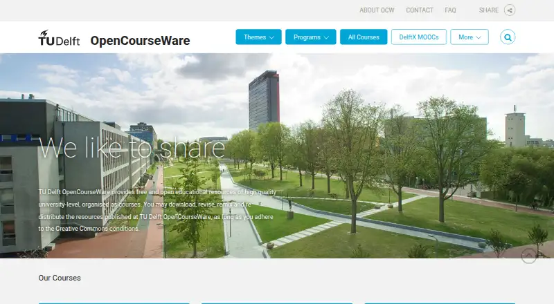 The TU Delft OpenCourseWare homepage