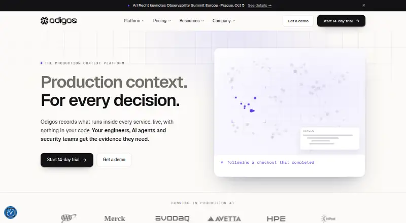 The Odigos homepage