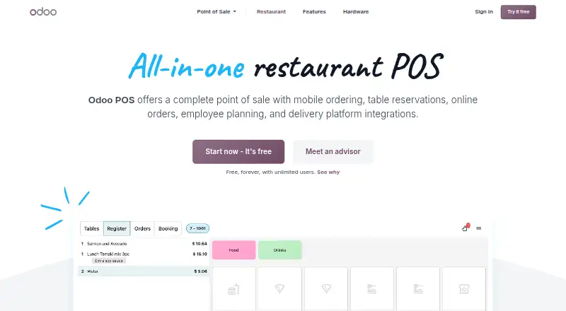 The Odoo Restaurant homepage