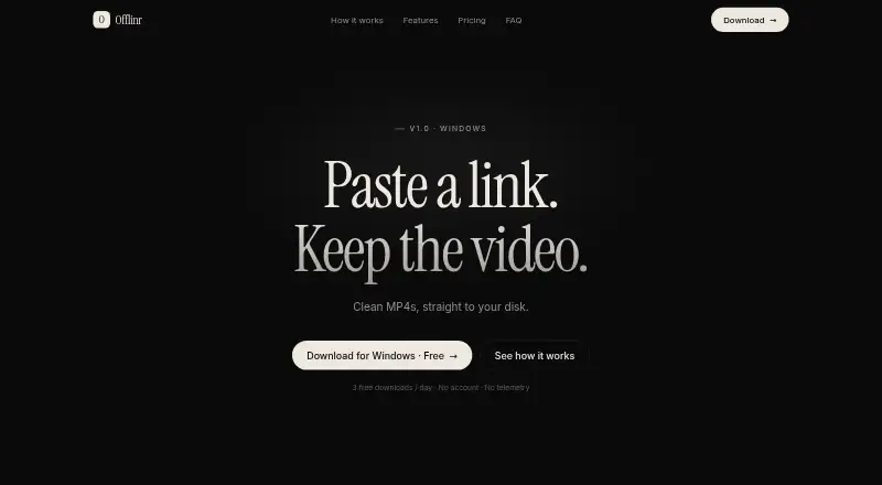 The Offlinr homepage