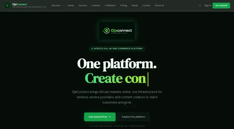 The OjaConnect homepage