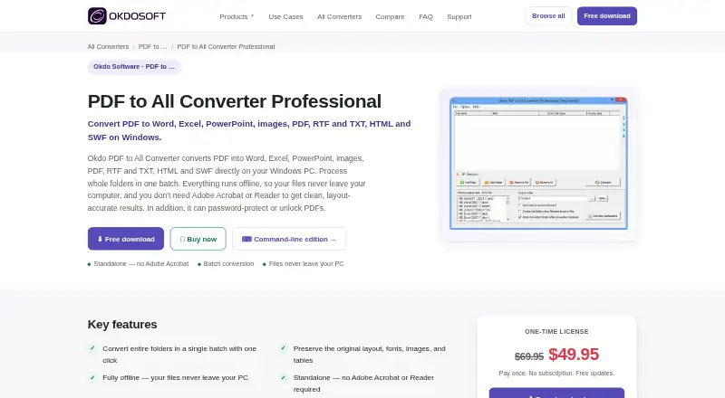 The Okdo PDF to All Converter Professional homepage
