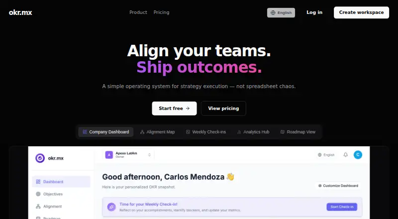 The okr.mx homepage
