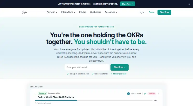 The OKRs Tool homepage