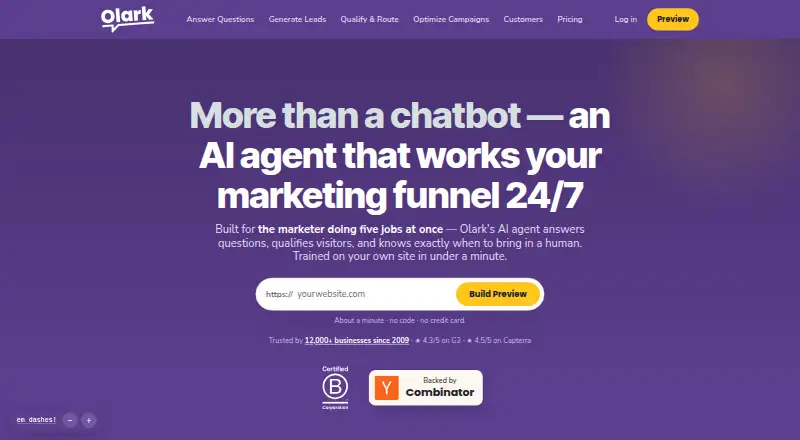 The Olark homepage
