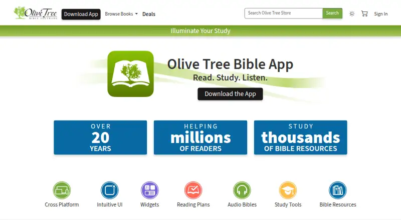 The Olive Tree Bible App homepage