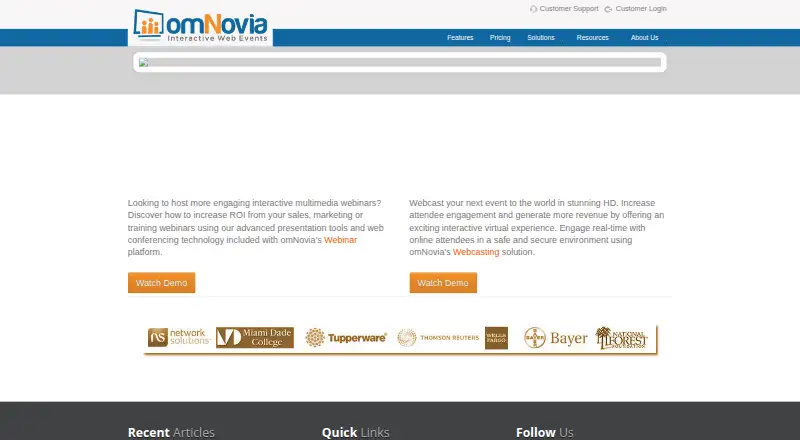 The omNovia homepage