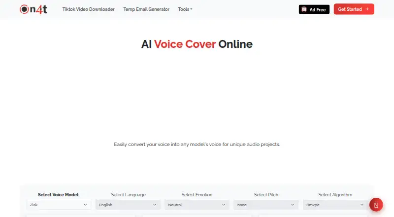 The On4t AI Voice Cover homepage