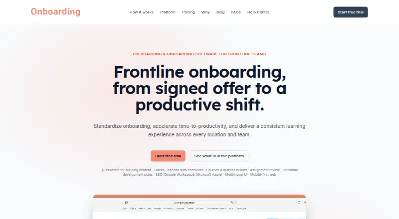 The onboarding.team homepage