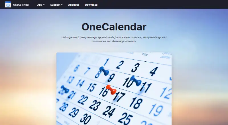 The OneCalendar homepage