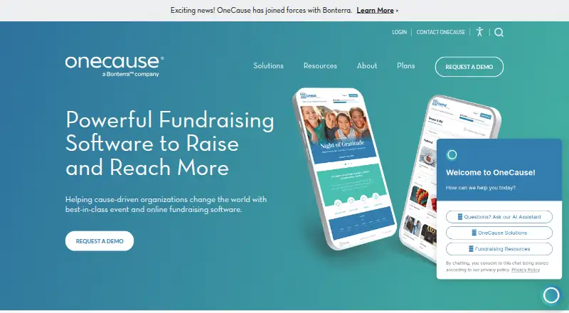 The OneCause homepage