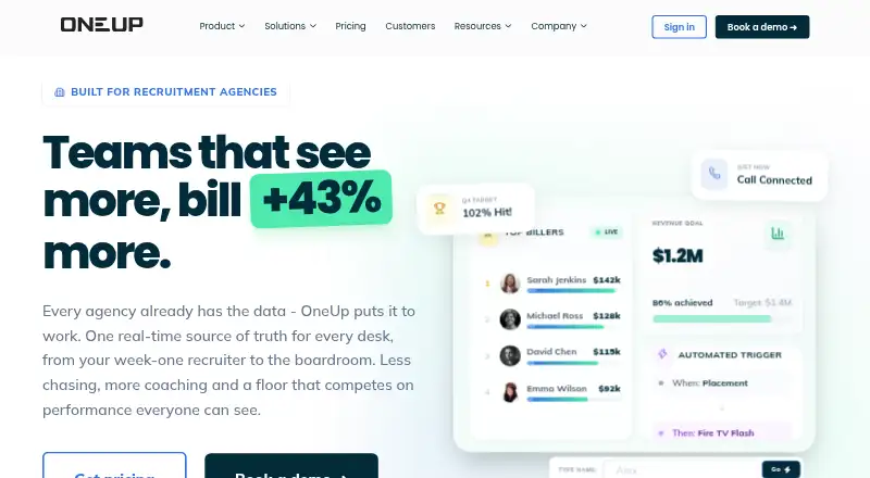 The OneUp Sales homepage