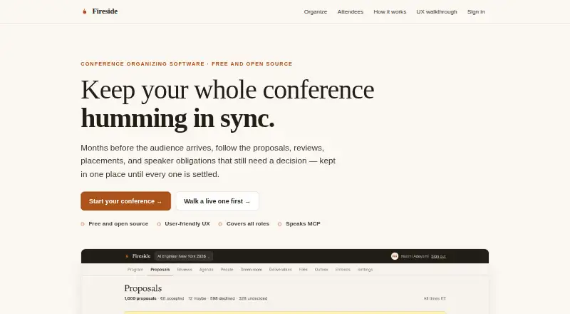 The Fireside homepage