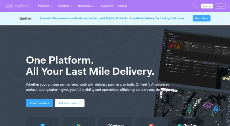 The Onfleet homepage