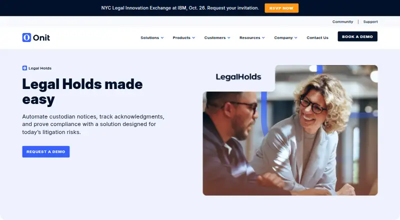 The Onit Legal Holds homepage