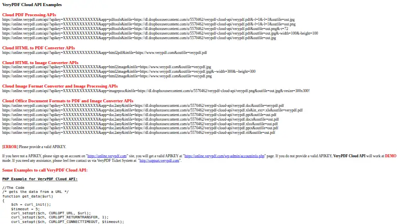 The VeryPDF Cloud API homepage