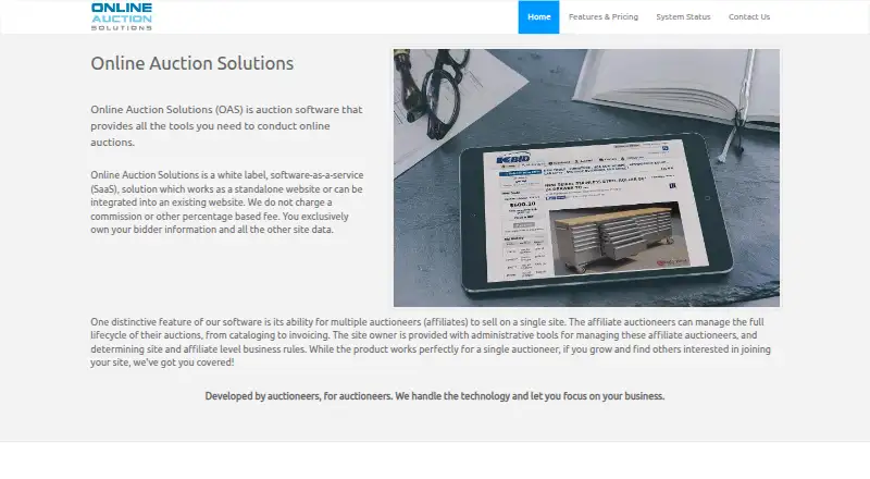 The Online Auction Solutions homepage