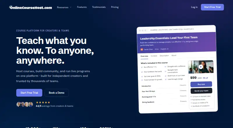 The OnlineCourseHost.com homepage