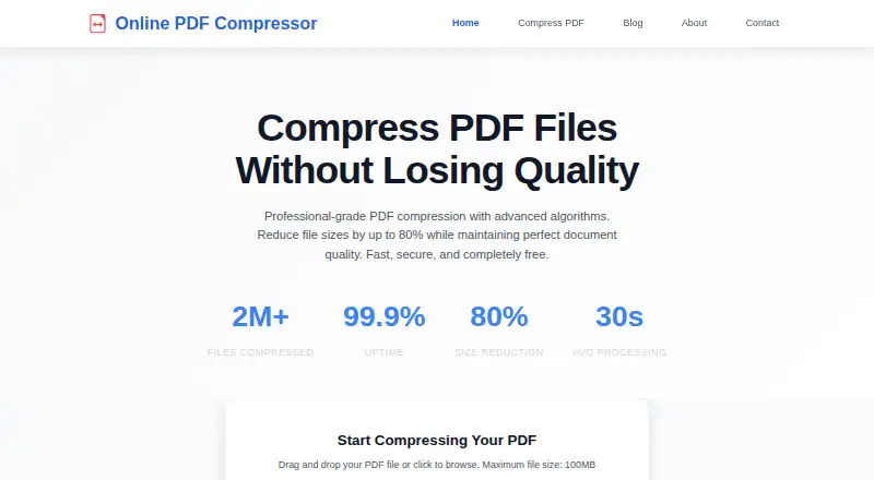The Online PDF Compressor homepage