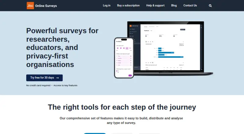 The Jisc Online Surveys homepage