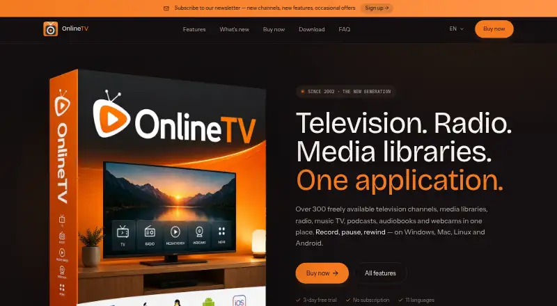 The OnlineTV homepage