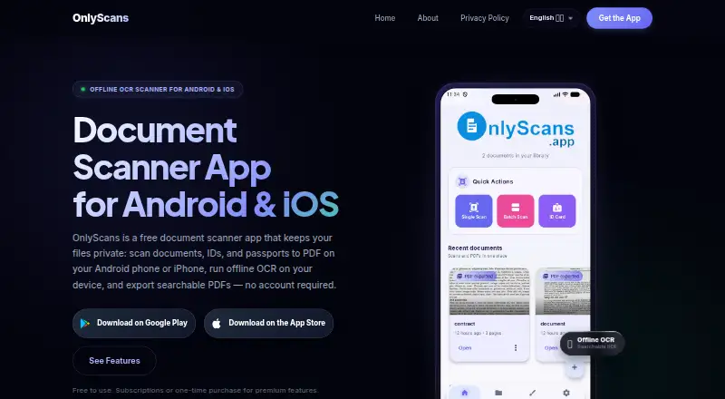 The OnlyScans homepage