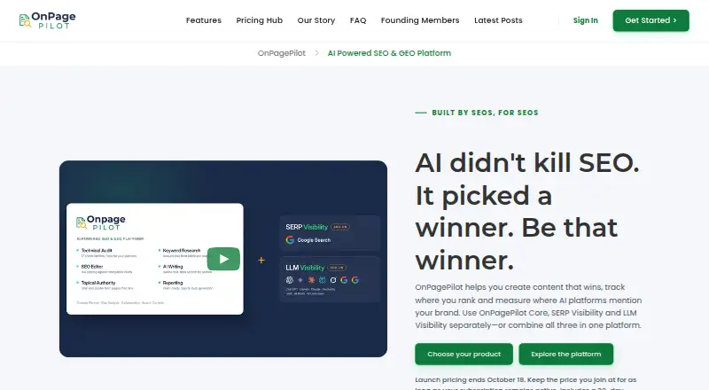 The OnPagePilot homepage