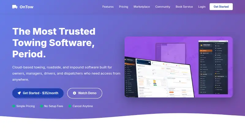 The OnTow homepage