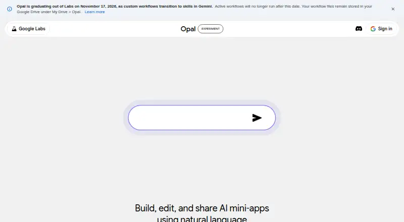The Google Opal homepage