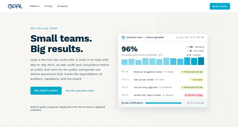 The Opal GRC Controls homepage