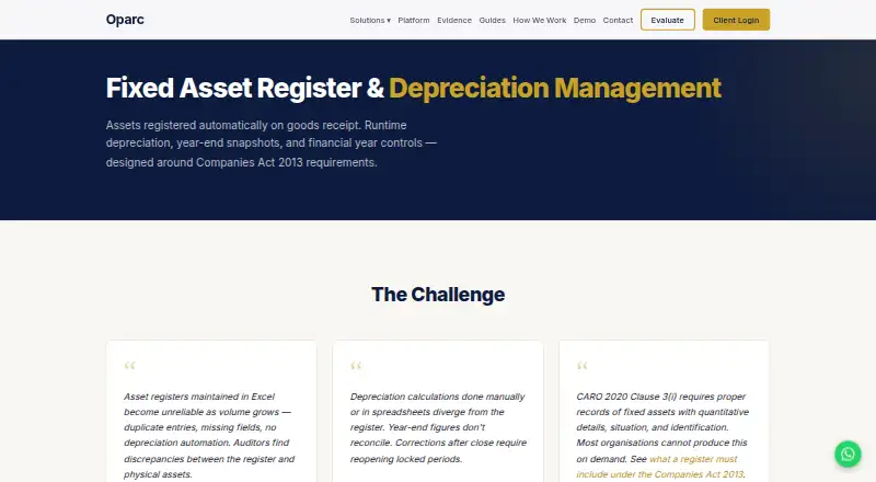 The Oparc Fixed Asset Register homepage