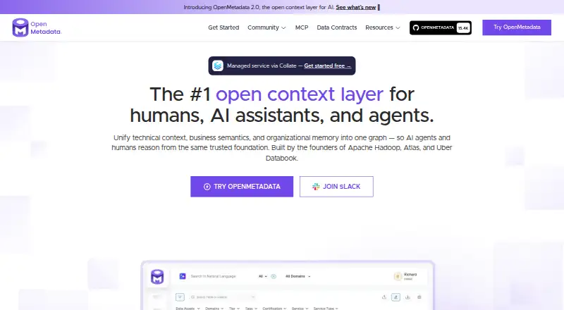 The OpenMetadata homepage
