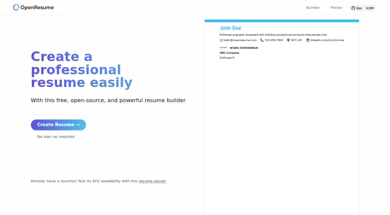 The OpenResume homepage