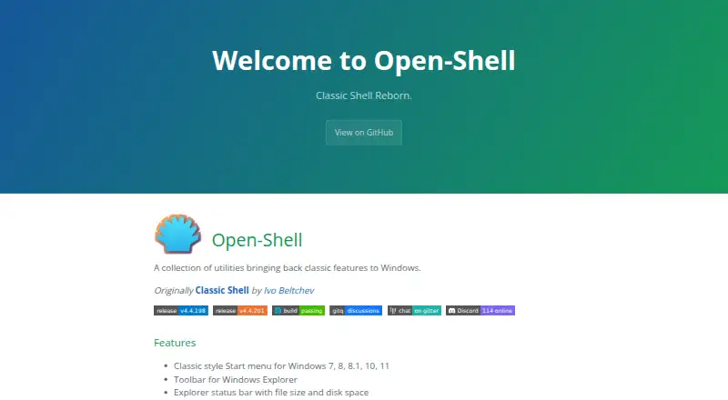 The Open-Shell Menu homepage